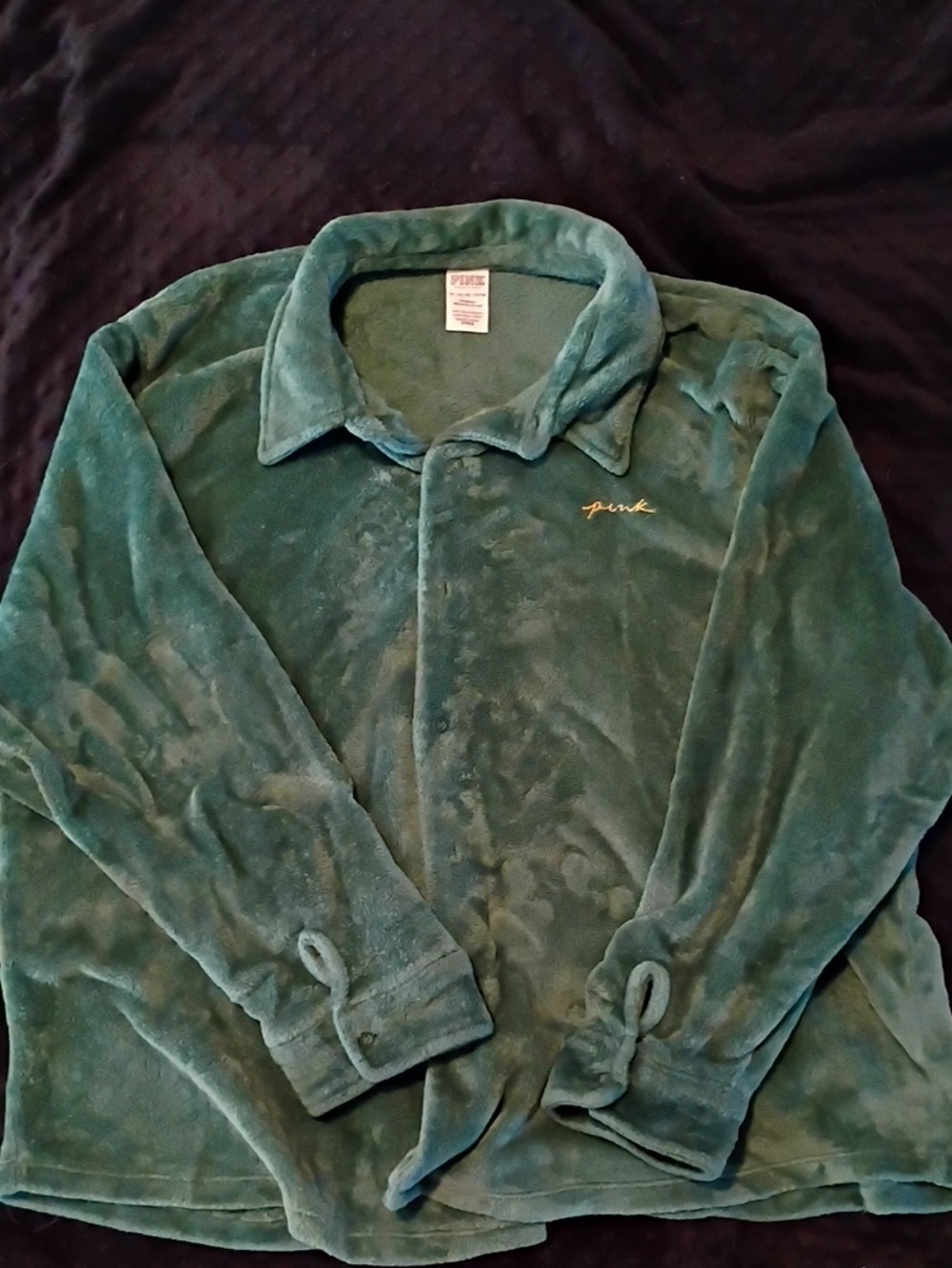 PINK Victoria's Secret Teal Green Plush Shirt Jacket